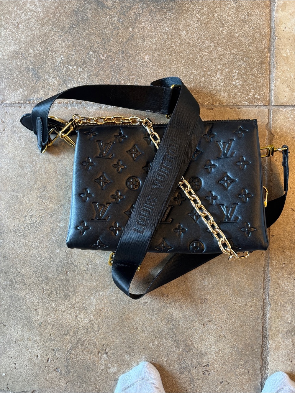 Black Quilted Shoulder Bag with Gold Chain Strap